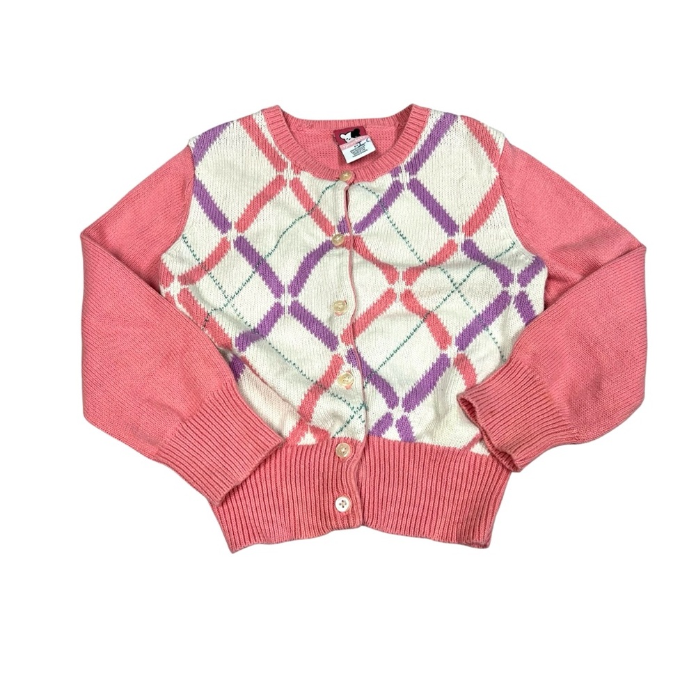 Vintage Sprockets Girls Pink Retro Preppy Cardigan Sweater Size 5T 90s